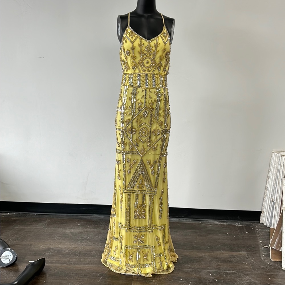 Yellow Beaded Evening Gown size 4